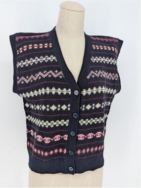 Vintage JH Collectibles Lambswool Fair Isle Sweater Vest XS Petite Cardigan